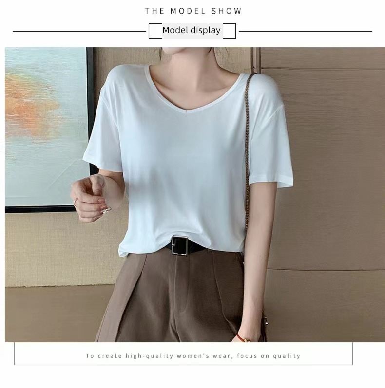 modal  easy Half sleeve Versatile Low collar jacket T-shirt