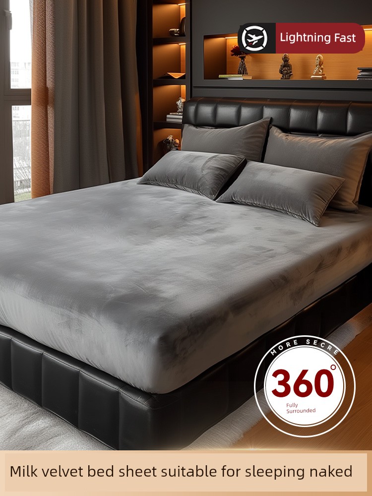 Milk Velvet Fitted Sheet Cover, Winter Fleece-Lined 2025 New Model, All-Season Universal Mattress Protector, Coral Fleece Full-Coverage Bed Sheet