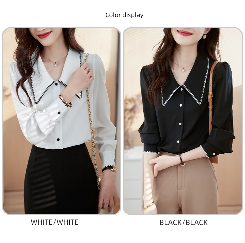 black Long sleeve Sense of design Early autumn Chiffon jacket shirt