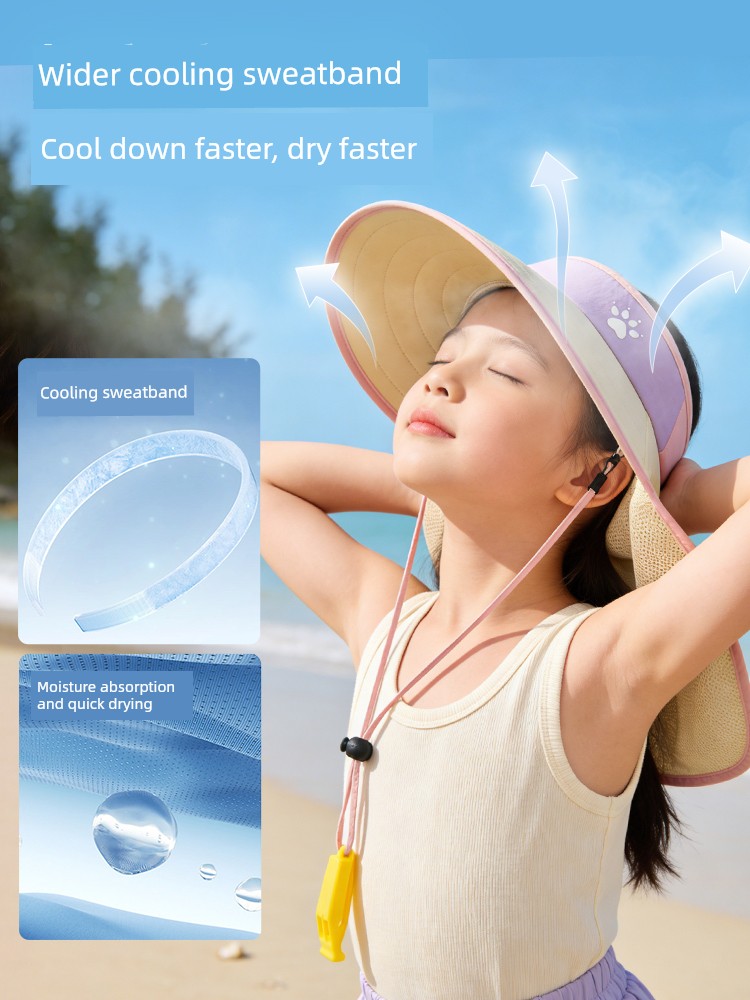 Kalmei Children's Sun Protection Hat for Boys and Girls, Large Brim Sun Hat with Shawl, Summer Open-Top Hat, Uv Protection — 3