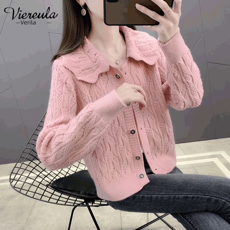 Spring and Autumn Doll Collar fashion Foreign style knitting Cardigan