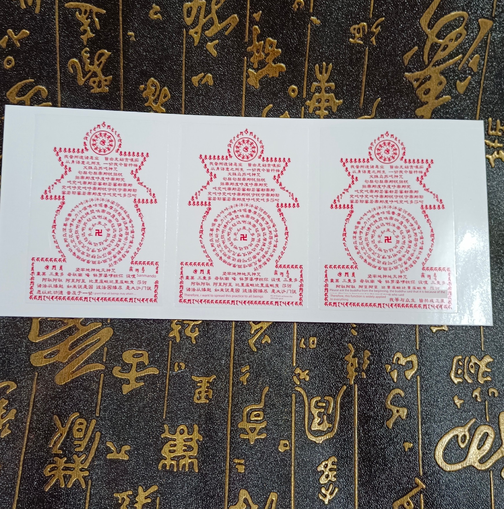 Ethereal Tower Moonlight Tathagata Mantra, Impurity-Dispelling Vajra Mantra, Manjushri Ushazha Mantra, Transparent Pet Stickers, One Sheet with 3 Stickers