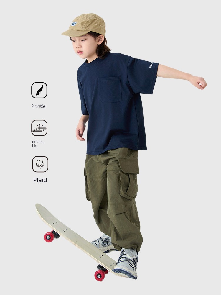 Dingdingjia Children's Clothing Boys' Short-Sleeved T-Shirt 2026 New Style Children's Casual Solid Color Loose Breathable Top for Boys Handsome 6 — 3