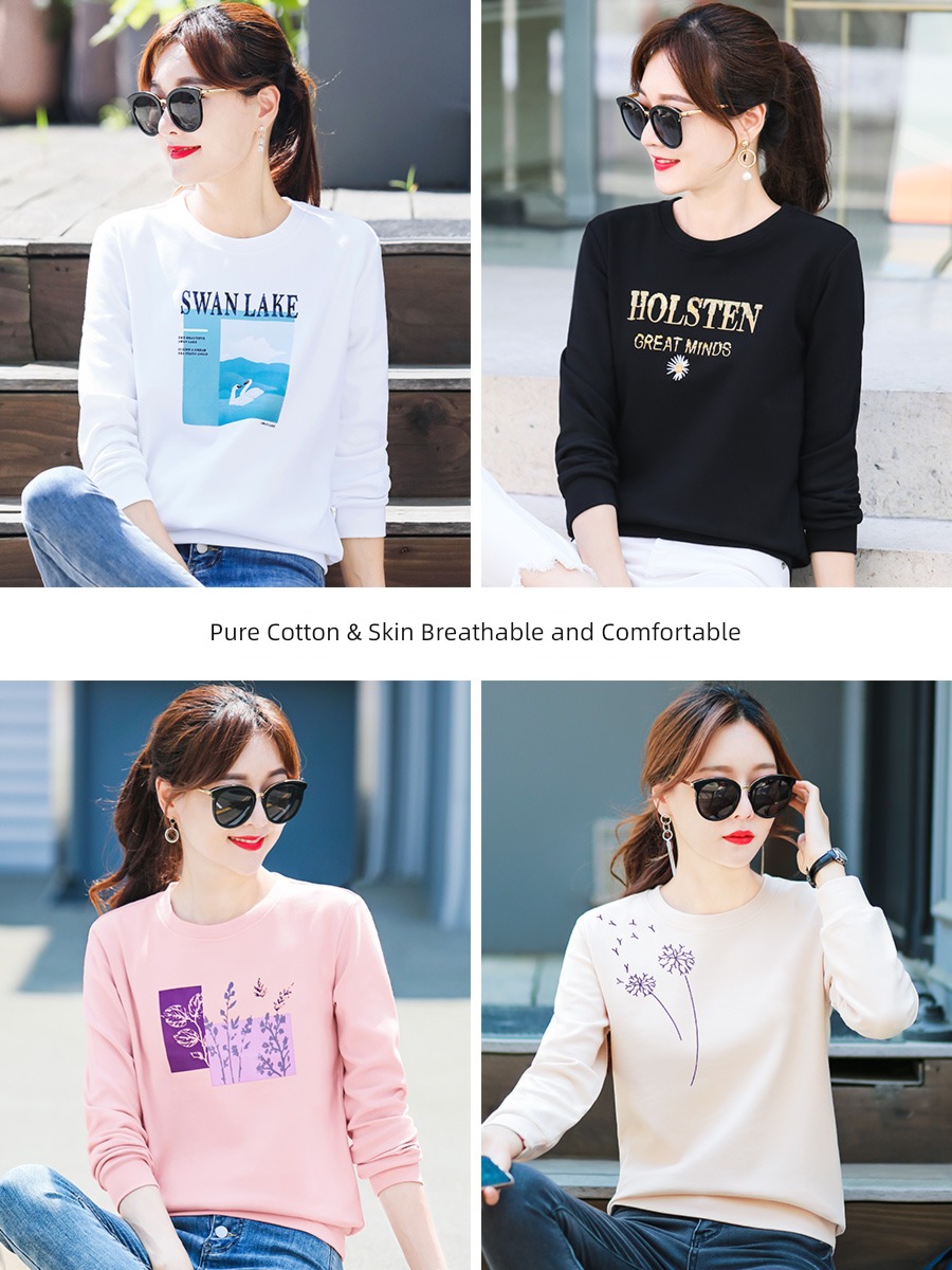 2 piece pure cotton Early autumn new pattern Versatile Round neck Long sleeve T-shirt