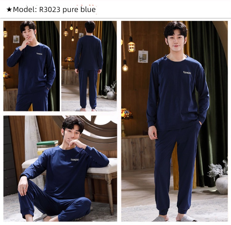 male Long sleeve Cotton Big size Autumn  summer suit pajamas