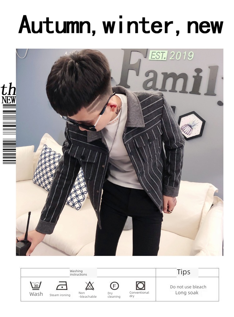 Chaopai Autumn and winter stripe Wool Little coat jacket