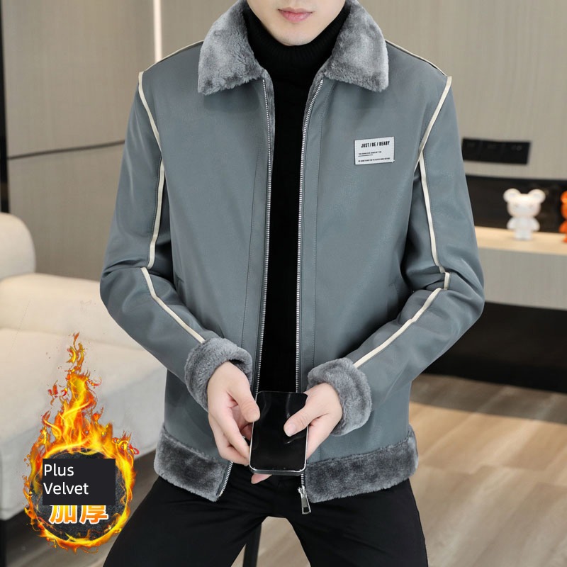 winter Flannel collar thickening Lamb cashmere have cash less than that is registered in the accounts leather clothing
