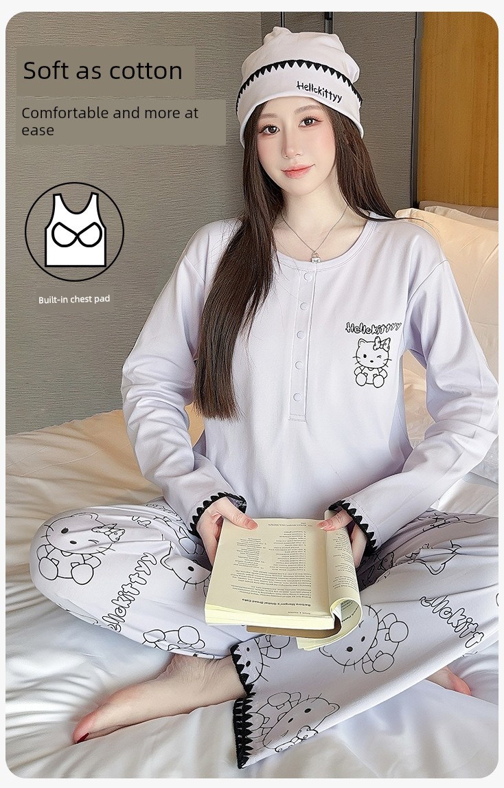 Hat with Chest Pad, Postpartum Clothing, Pure Cotton Nursing Pajamas, Postpartum Maternity Home Wear for Spring, Autumn, and Winter, Can Be Worn Outside — 1