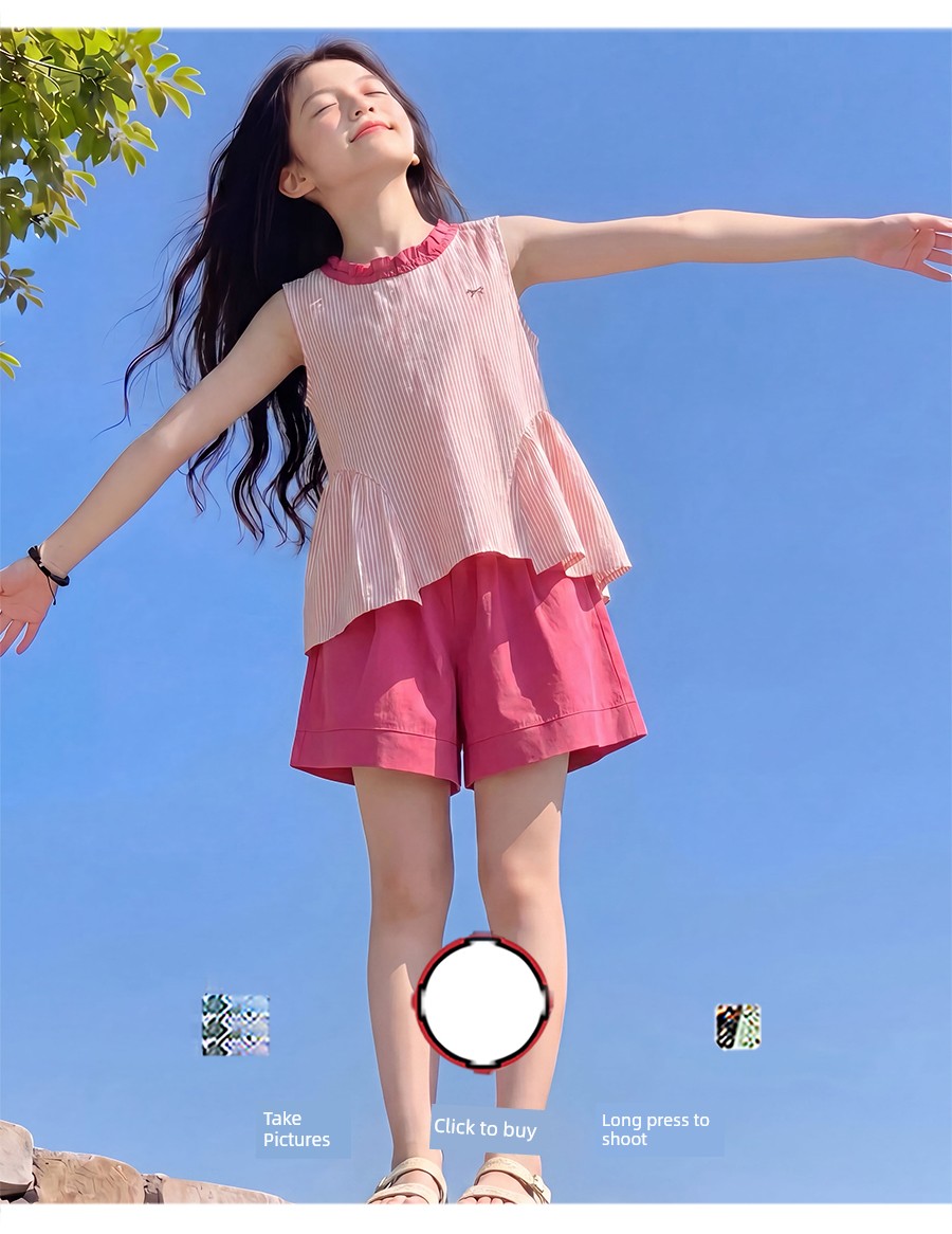 Girls' Summer Outfit 2026 New Stylish Children's Trendy Striped Dopamine Two-Piece Set Girls' Summer Clothes Fashion — 4