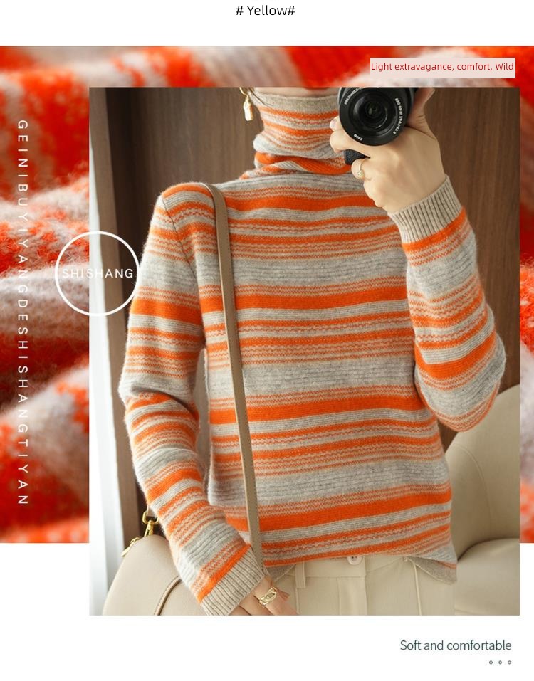 Cashmere Heap High collar female jacket stripe Sweater