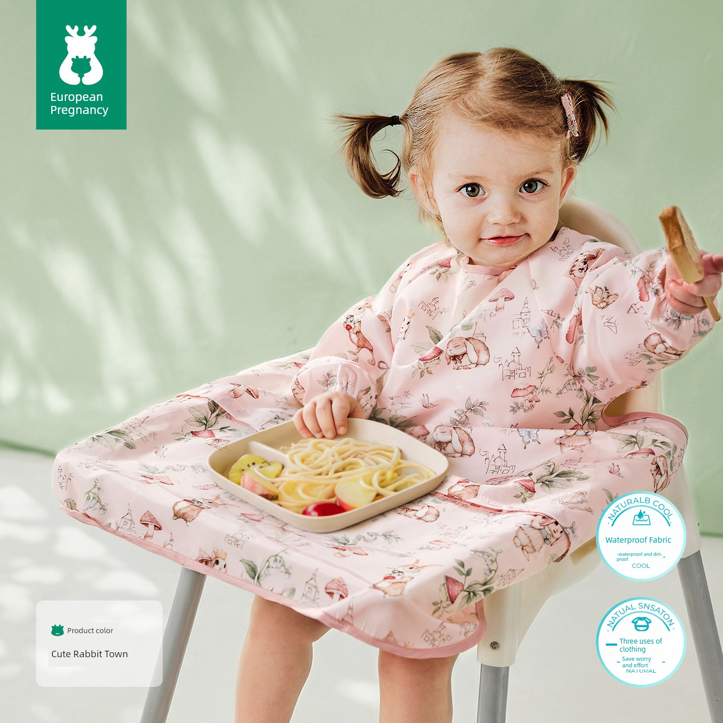 European-Style All-In-One Dining Chair Cover, Baby Feeding Bib, Infant Food Bib, Waterproof and Stain-Resistant Children's Apron — 5
