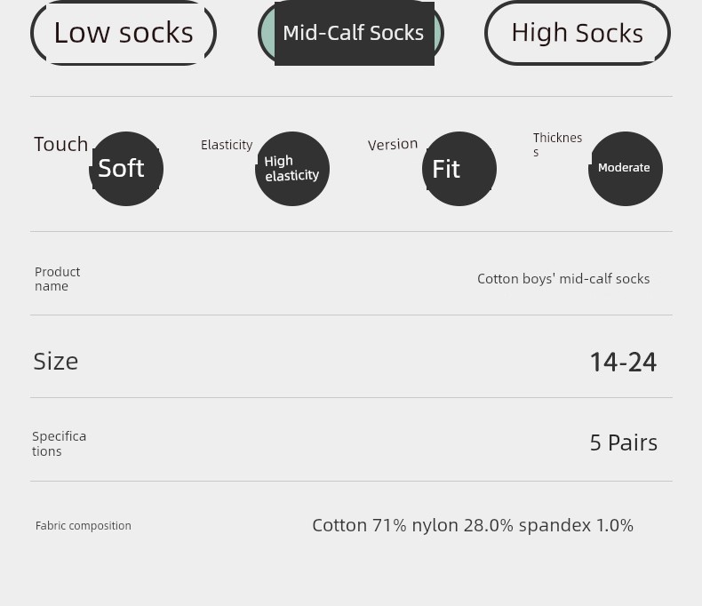 Boys' Socks, Summer Thin Cotton Socks for Children and Teenagers, Medium and Large Children's Boys' Sports Sweat-Absorbent and Odor-Resistant Mid-Calf — 23