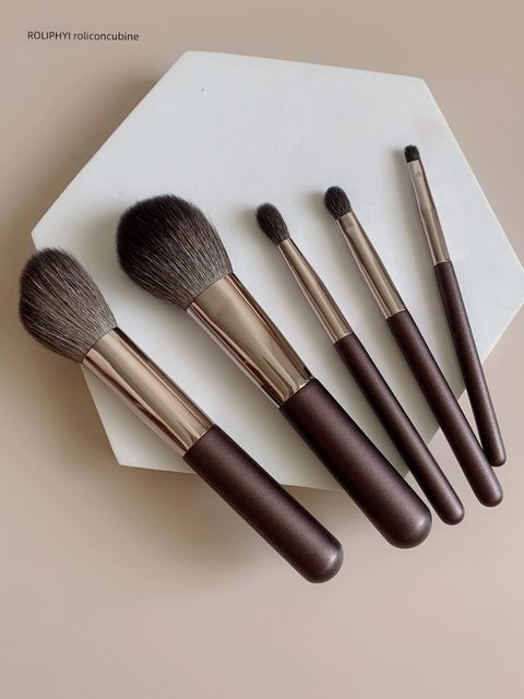 Portable 5-pin wool makeup brush set small animal blush brush super soft makeup tool storage bag