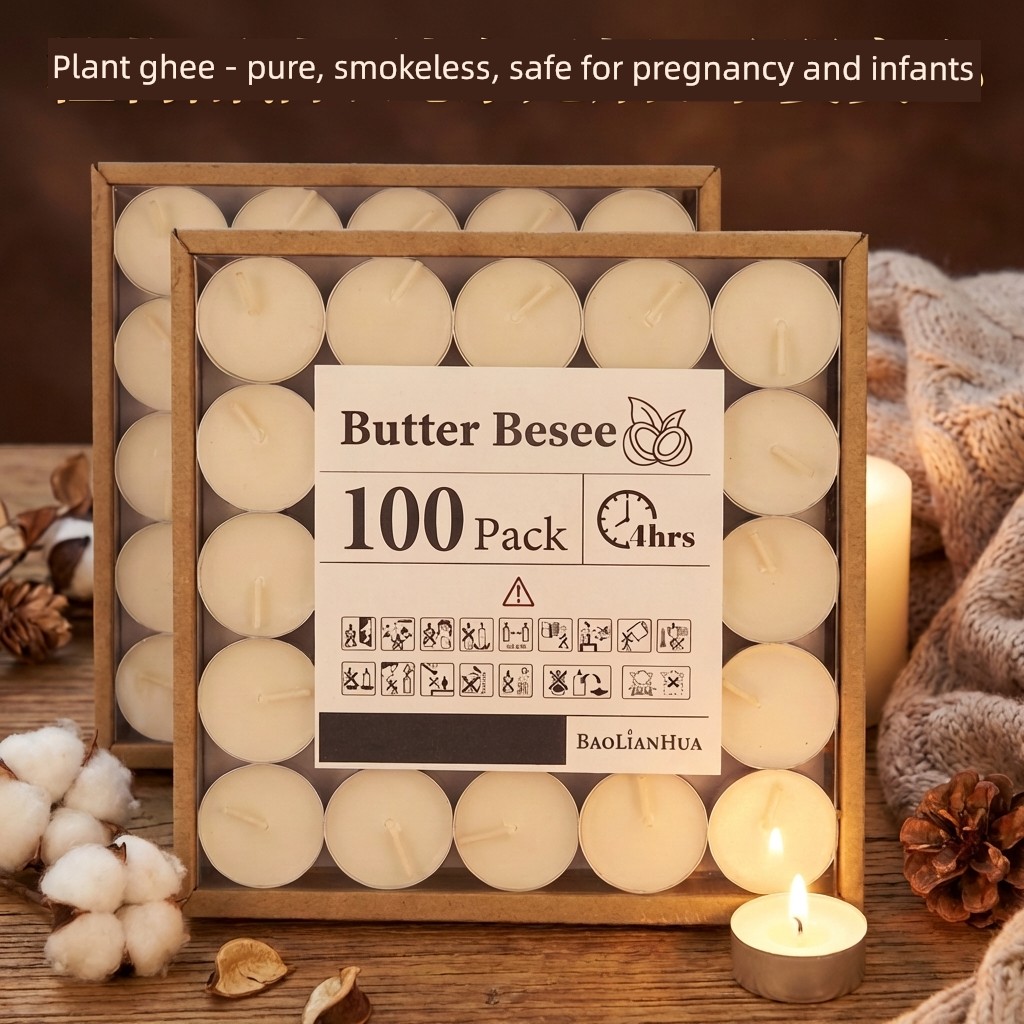 Household Warm Tea Candles, Natural Smokeless and Odorless Aromatherapy Candles, 2-8 Hours, Hotel Insulation and Heating, Plant-Based Tea Candles