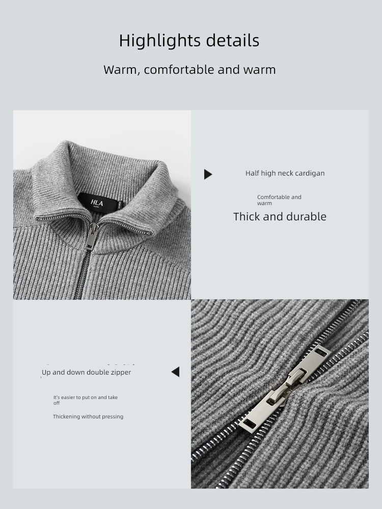 HLA Autumn and winter Half high collar loose coat knitting Cardigan