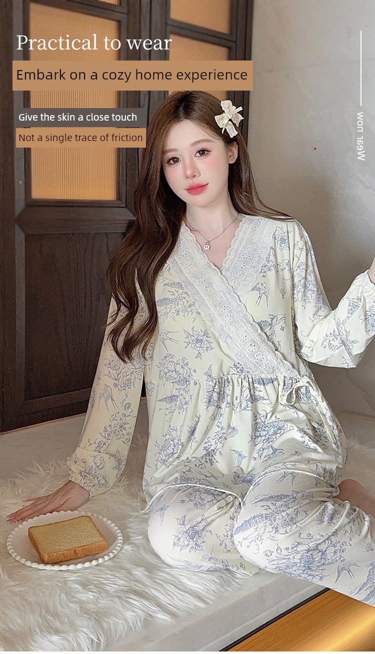 Modal Maternity Pajamas for Women, Suitable for Summer, Autumn, and Winter, September, Postpartum, Breastfeeding Period, Pure Cotton Maternity Loungewear — 5