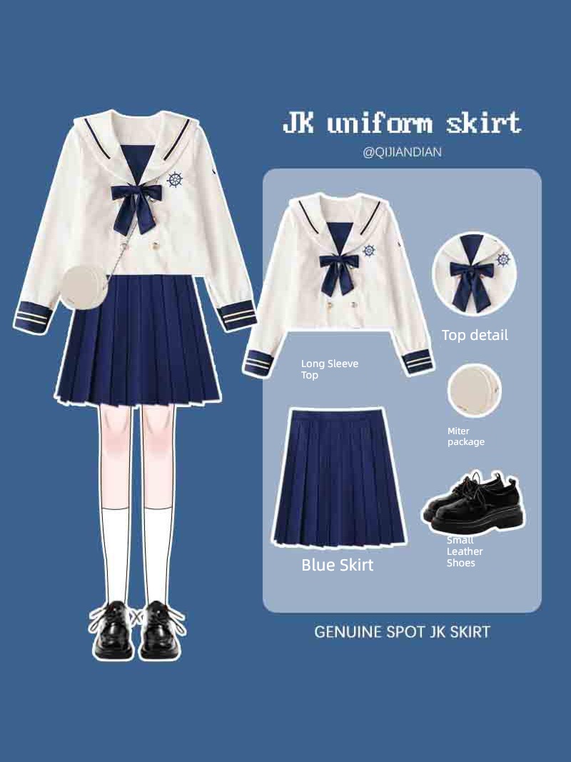 Academic atmosphere suit 2023 The new female summer Sailor suit jk Pleat Short skirt little chap student school uniform Two piece set