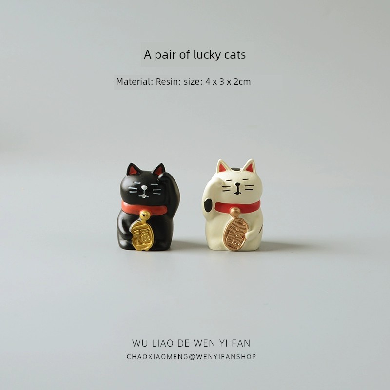 日式招財貓樹脂擺件 納福吉祥物車載裝飾迷你生日禮物