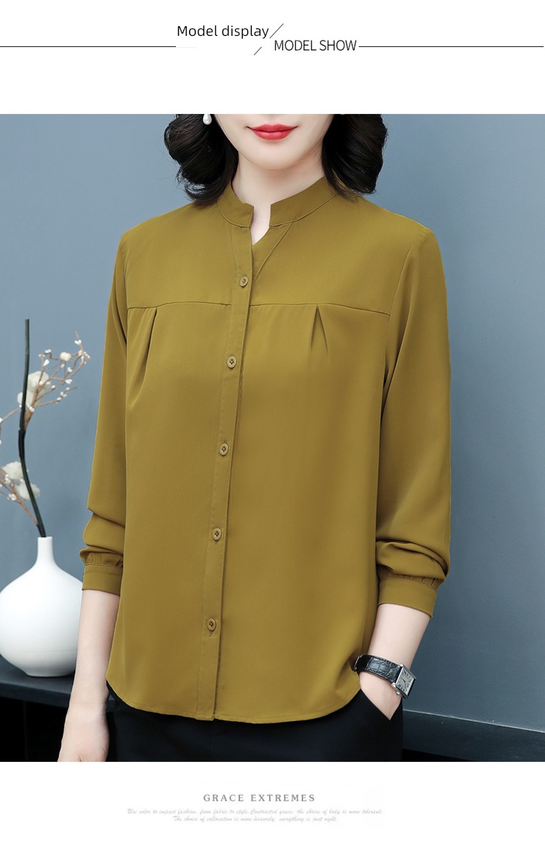 Early autumn easy Foreign style stand collar Chiffon Long sleeve shirt