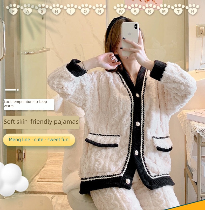 Flannel female Autumn and winter Long sleeve thickening Sweet pajamas