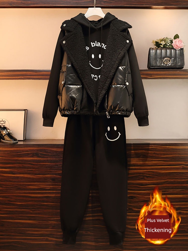 Plush leisure time Athletic Wear suit ma'am new pattern 2022 Autumn and winter thickening Sweater Vest fashion Three piece set