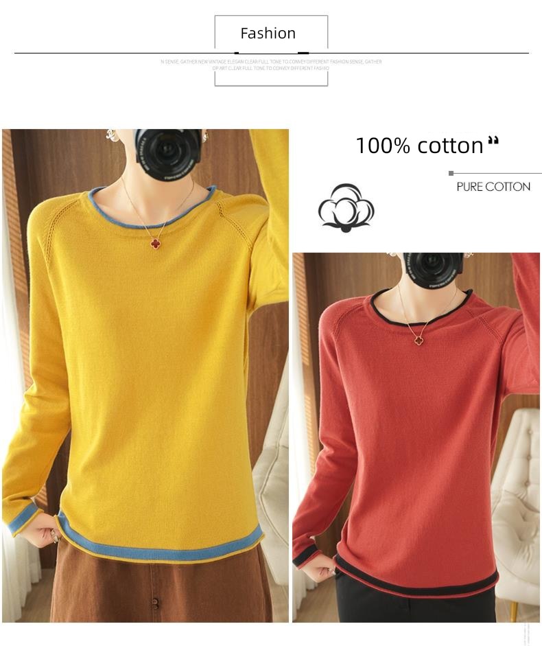 spring and autumn Thin money 100% Condom Low collar Long sleeve Sweater