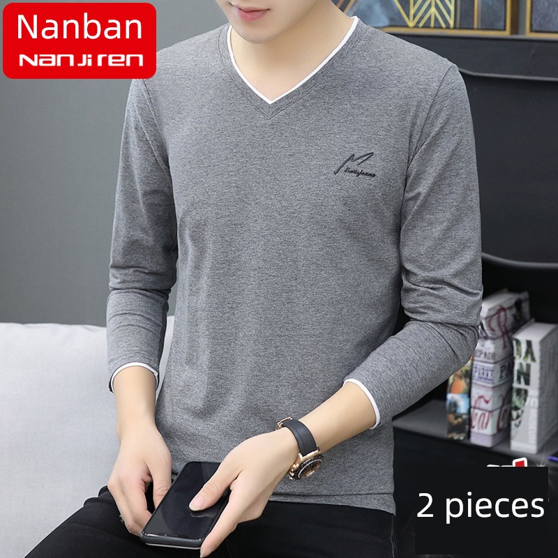 NGGGN V-neck man easy Put on your clothes Long sleeve T-shirt