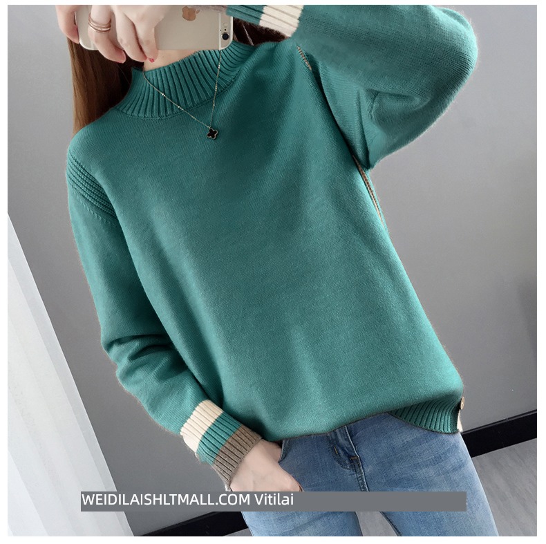 Half high collar easy Plush thickening knitting ma'am sweater