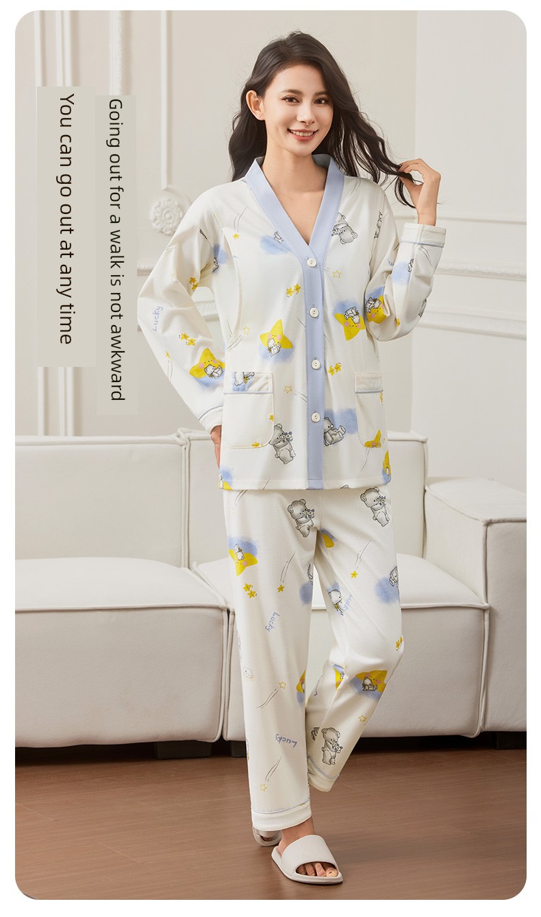 Postpartum Clothing Spring and Autumn Maternity Home Wear Set Plus Size Nursing Pajamas for Pregnant Women Summer — 4