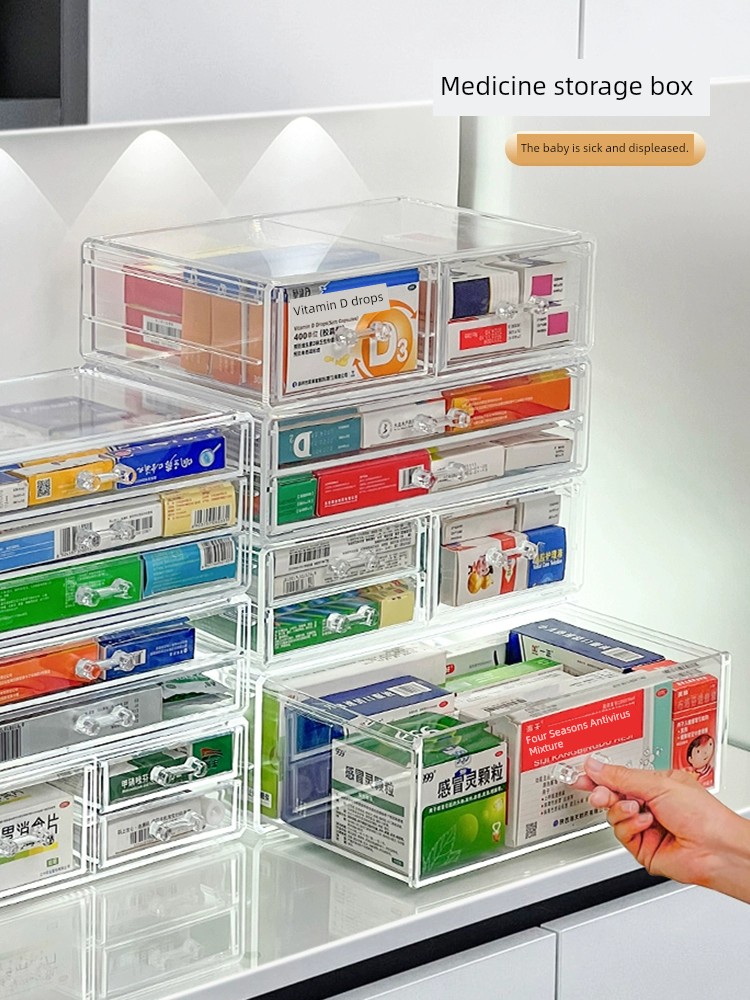 醫藥箱抽屜式 家庭裝藥物收納盒 防塵透明藥品櫃置物架 大容量整理盒 (6.3折)