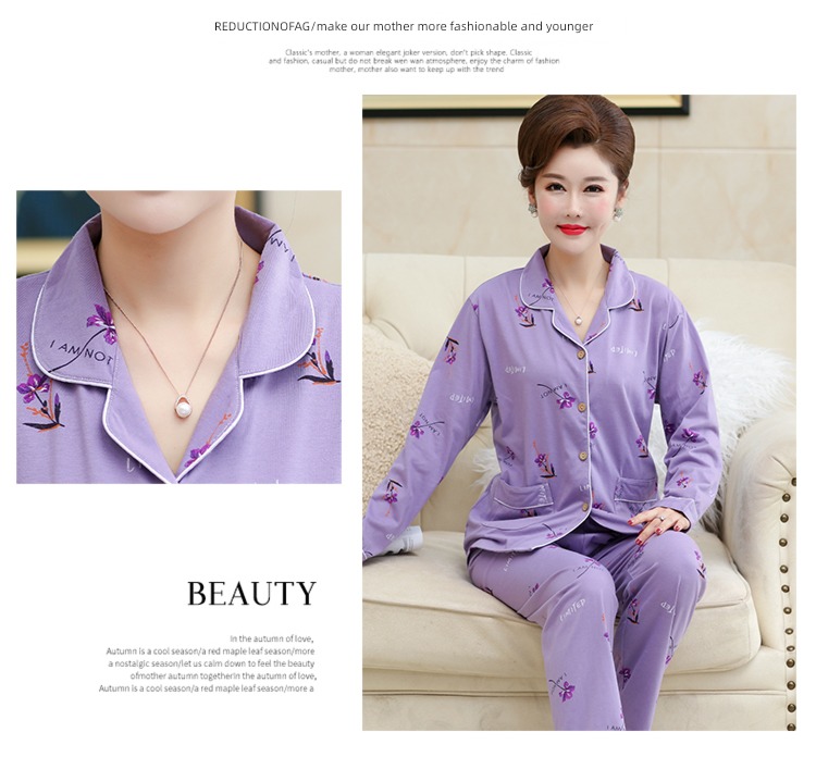 summer middle age mom Spring and Autumn Cotton mother-in-law pajamas