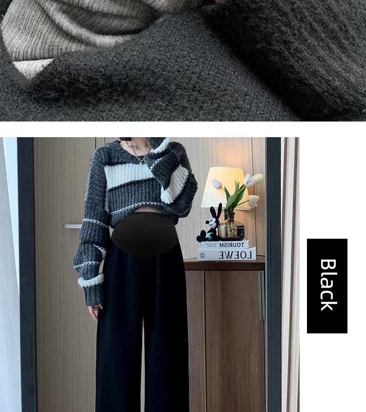 Maternity Autumn Pants for Spring and Autumn, Wide-Leg Pants for Outdoor Wear, Faux Cashmere, Casual Drapey Straight-Leg Pants, 2023 New Style — 37