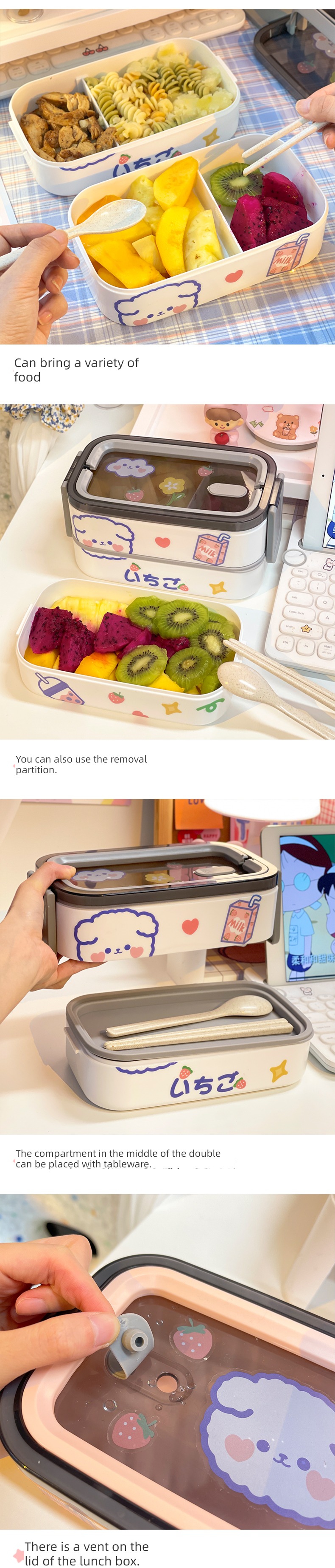 Japanese  office worker Lunch box Microwave Oven student special-purpose Lunch box lovely stainless steel Grid Packing box female Lunch box