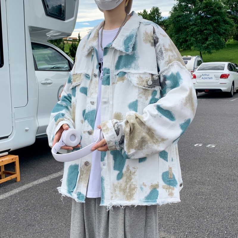 tide tie-dyed Gradients Rough edge Korean version Make old chaqueta