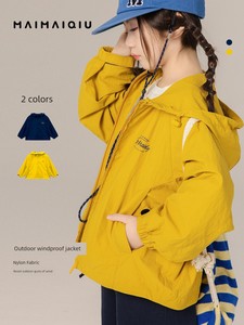 Yiqiuma Girls' 2026 Autumn New Hooded Jacket for Older Children, Lightweight Outdoor Windproof Jacket with Stand Collar
