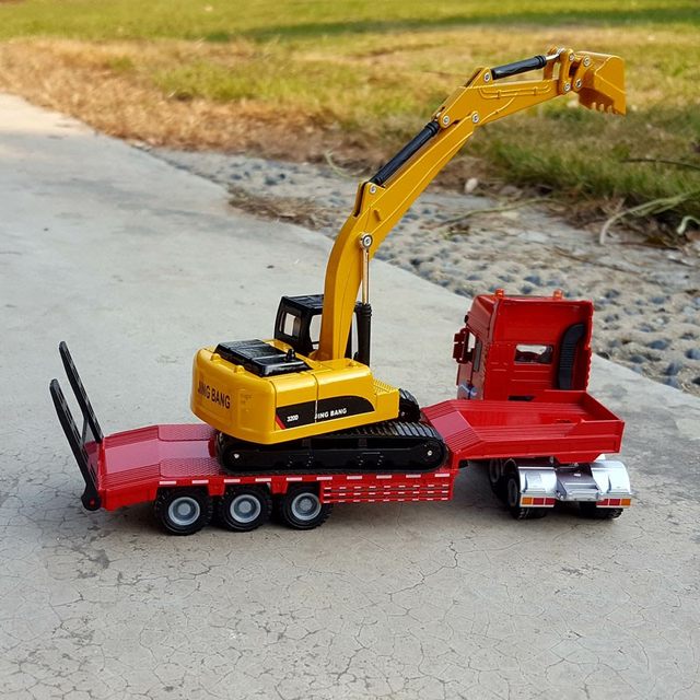 1 50 semi-trailer flatbed trailer alloy transport truck model forklift excavator road roller collection ornament toys