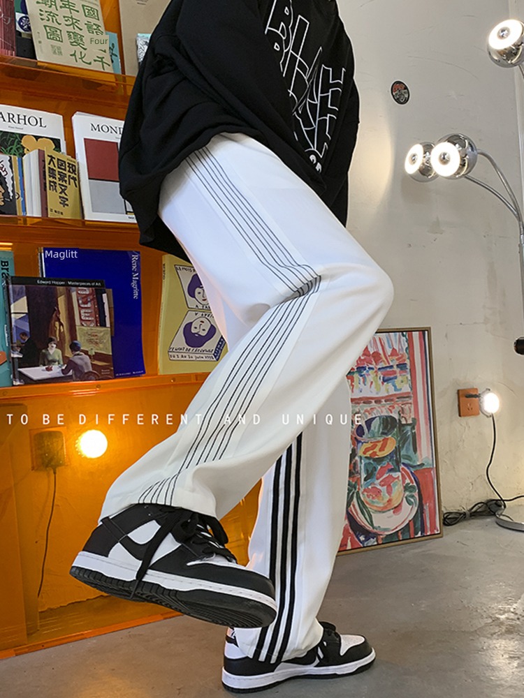 American style Plush stripe leisure time High street Sagging sensation Western-style trousers