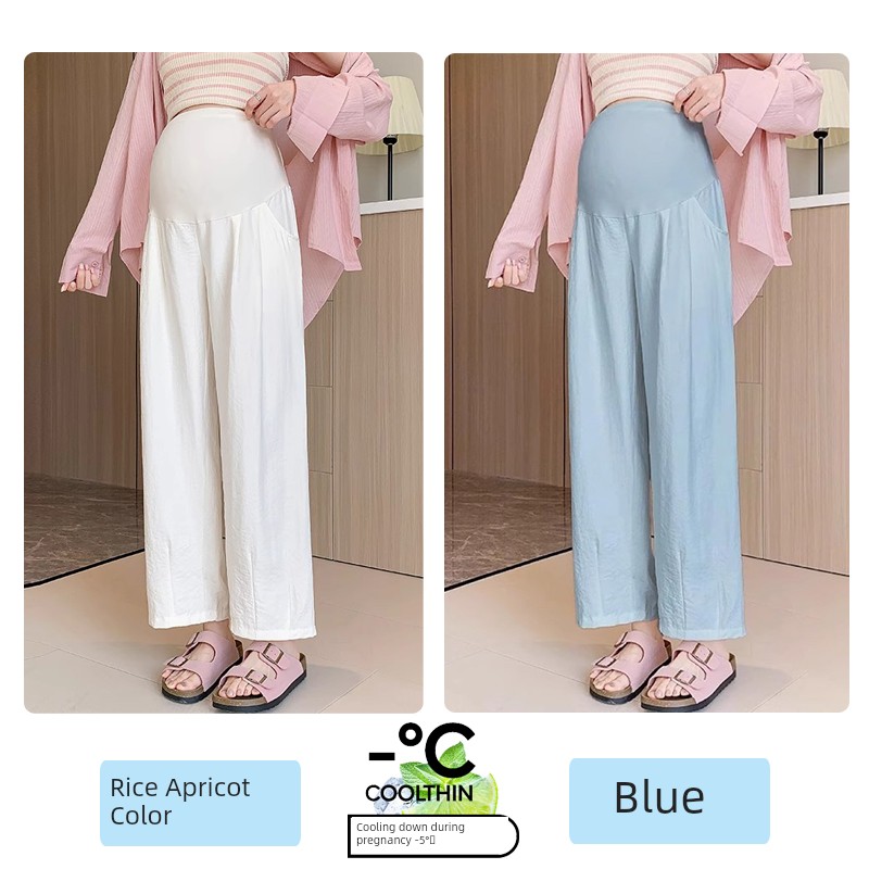 Jq Jingqi Maternity Pants Spring/Summer 2026 New Thin Wide-Leg Pants with Belly Support Long Pants in Cream White Maternity Wear — 3