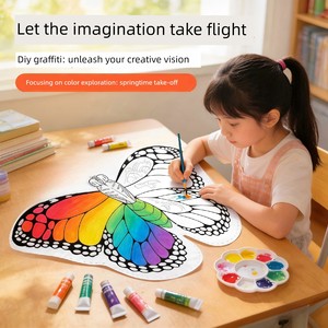 Handmade Kite Easy to Fly in the Breeze DIY Material Kit for Blank Painting and Coloring Children's Handheld Kite Paper 