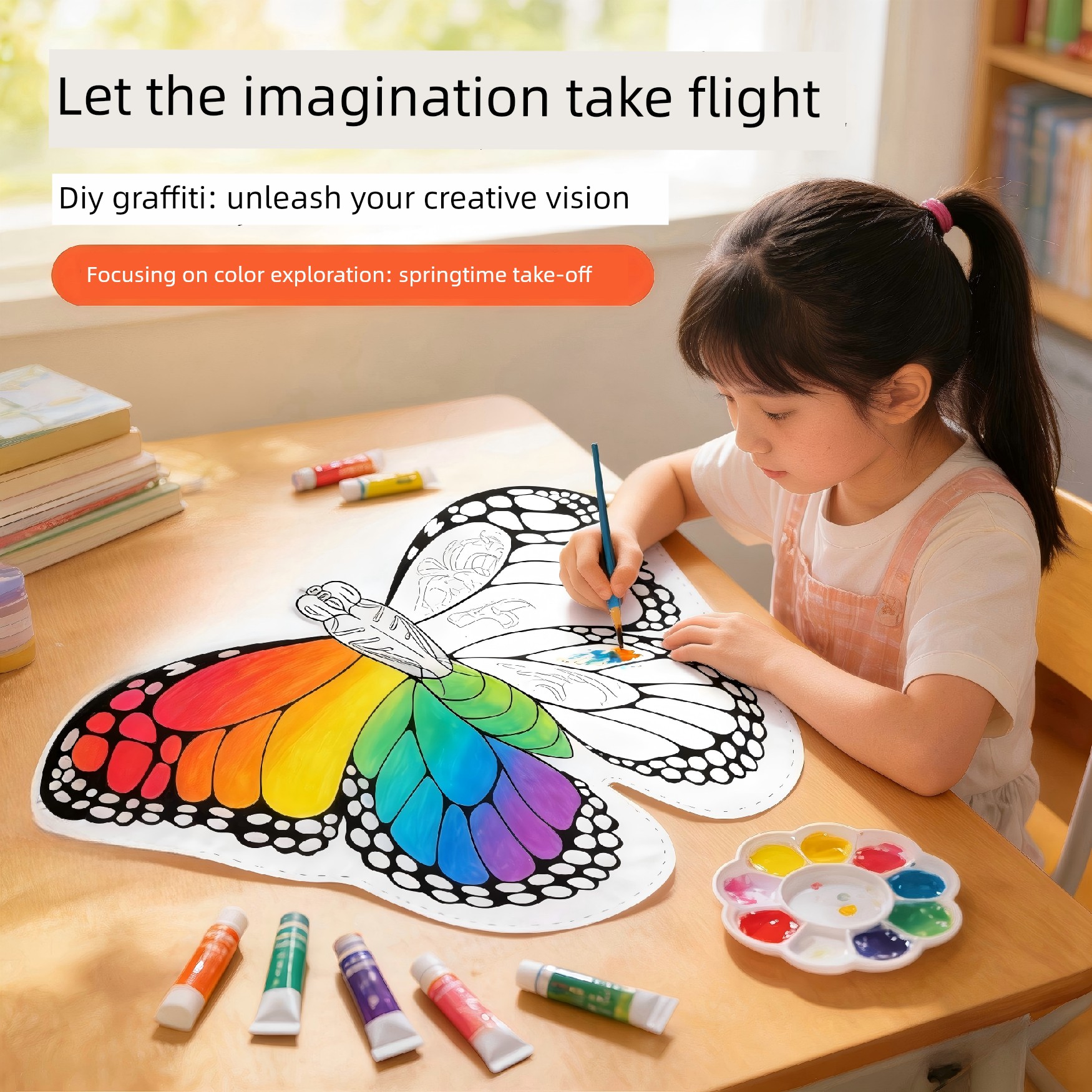 Handmade Kite Easy to Fly in the Breeze DIY Material Kit for Blank Painting and Coloring Children's Handheld Kite Paper Kite