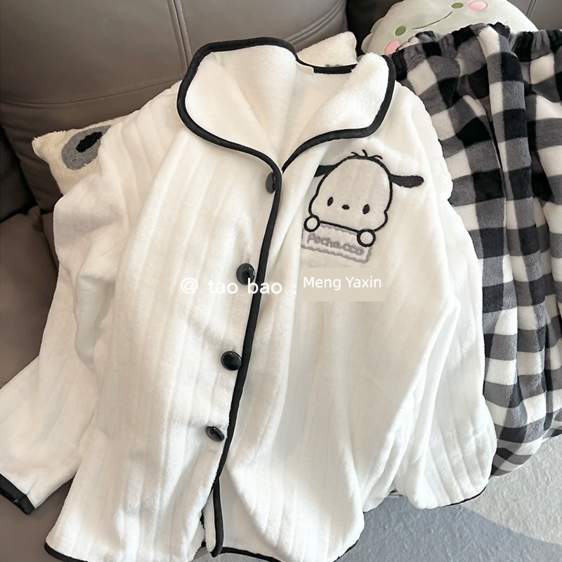 Pochacco  female spring and autumn winter flange Coral velvet pajamas