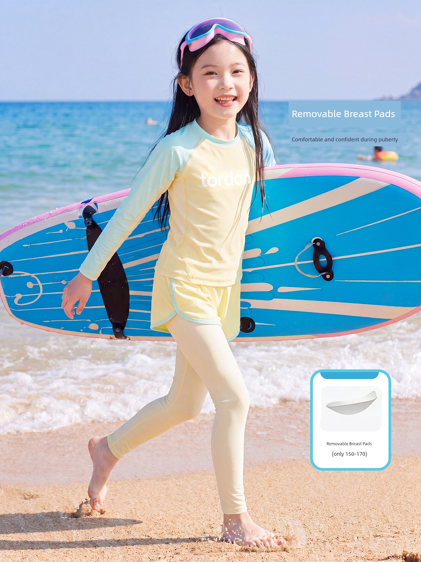 Girls' Swimsuit for Older Children with Chest Pads 2026 New Model Children's Long-Sleeve Sun-Protective Swimwear for Teenage Girls — 17