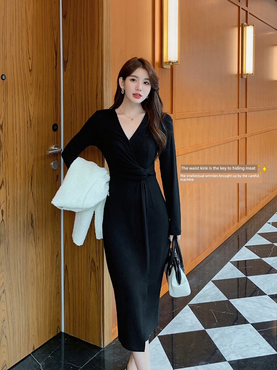 Island song lady Self-cultivation High waist female Autumn and winter Dress