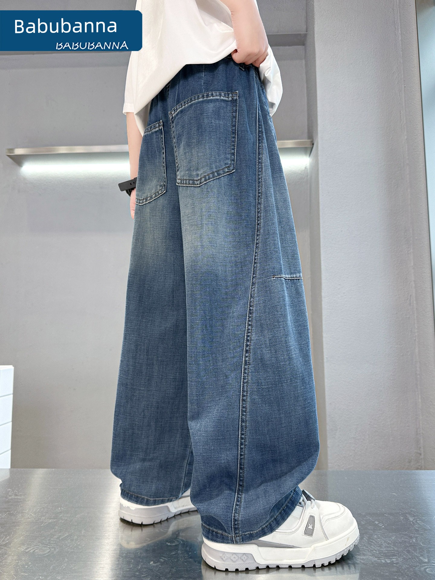 Boys' Curved Hem Jeans Spring and Autumn 2026 New Style Children's and Teenagers' Pants Autumn and Winter Fleece-Lined Thin Style for Older Boys