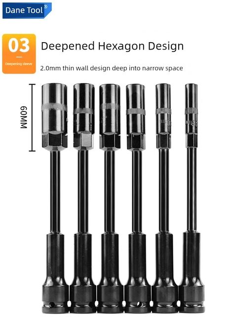 1/2 sleeve head lengthened electric wrench deepens hexagonal wind cannon thin-wall hollow pull-out motorcycle electric vehicle maintenance