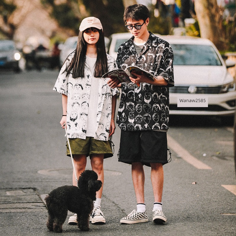 beach Holiday style cartoon Thin coat Short sleeve shirt
