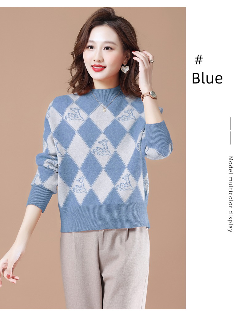 knitting Half high collar Chessboard sweater Foreign style Undershirt