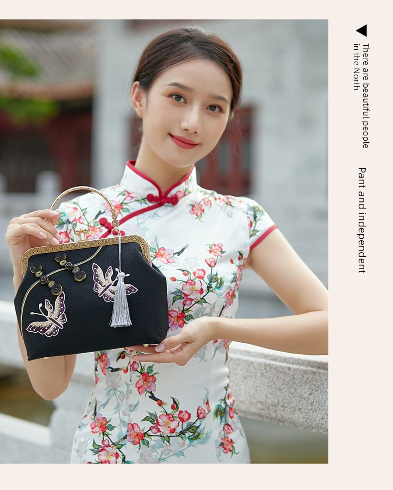 original cheongsam handbag Retro manual Mouth gold bag Female bag Oblique span Embroidery bag The style of the Republic of China Slub Delicacy package