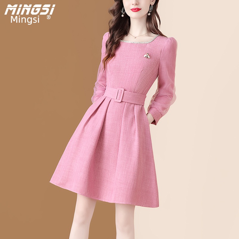 Mingsi Little fragrance Autumn and winter Tweed Show thin Dress