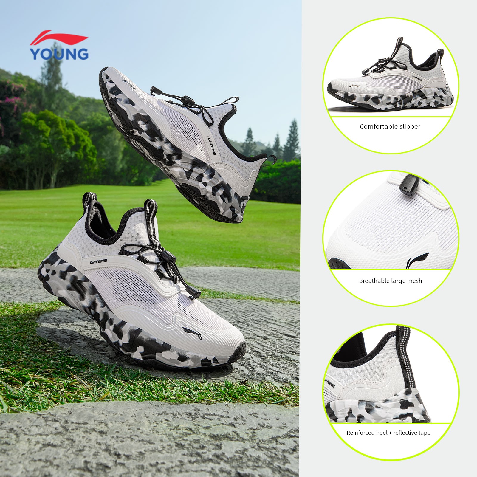 Li Ning Little Girl's Slip-On Sneakers, Soft-Soled Women's Shoes, Single Shoes for Older Children, Girls' Shoes, Boys' Youth Mesh Shoes — 3